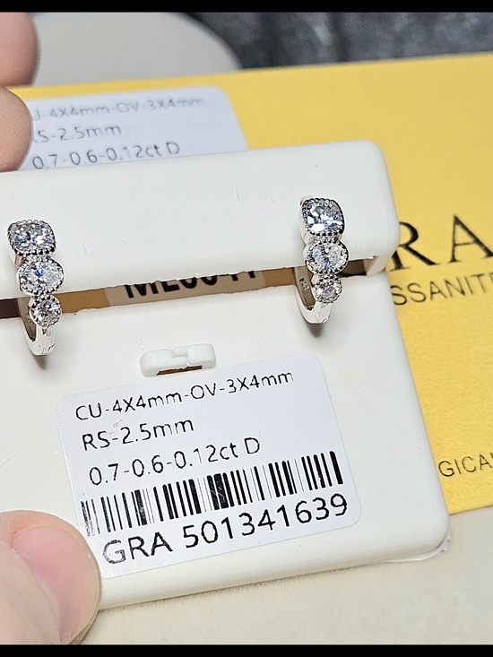 Jewelry - Certified Moissanite 3-Stone Halo Huggies .925 Sterling Silver NWT